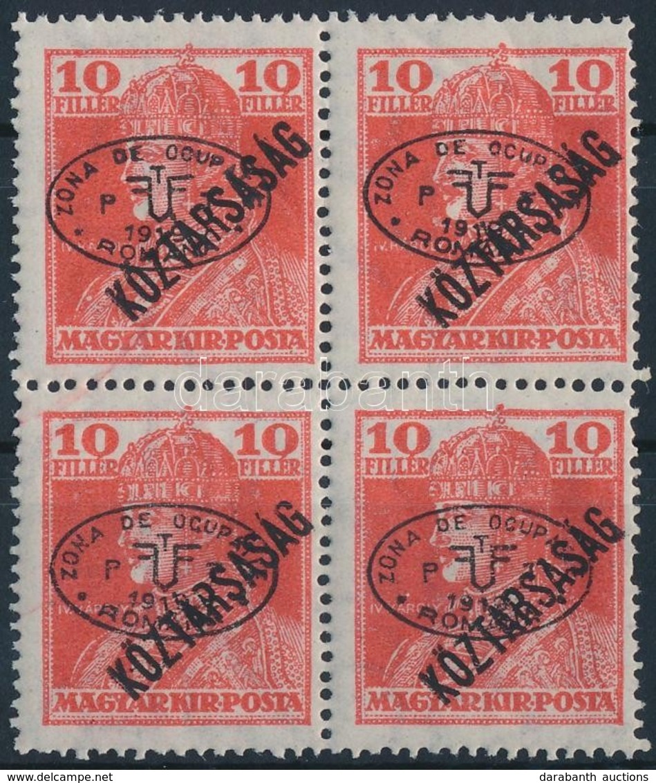 ** Debrecen I. 1919 Károly/Köztársaság 10f Négyestömb Garancia Nélkül (**30.000) - Otros & Sin Clasificación