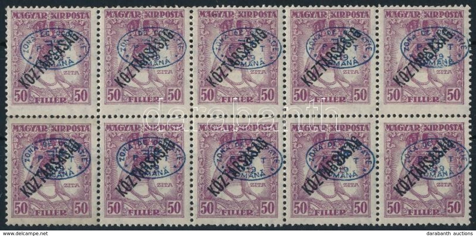 ** Debrecen I. 1919 Zita/Köztársaság 50f 10-es Tömb Garancia Nélkül (**20.000) - Sonstige & Ohne Zuordnung