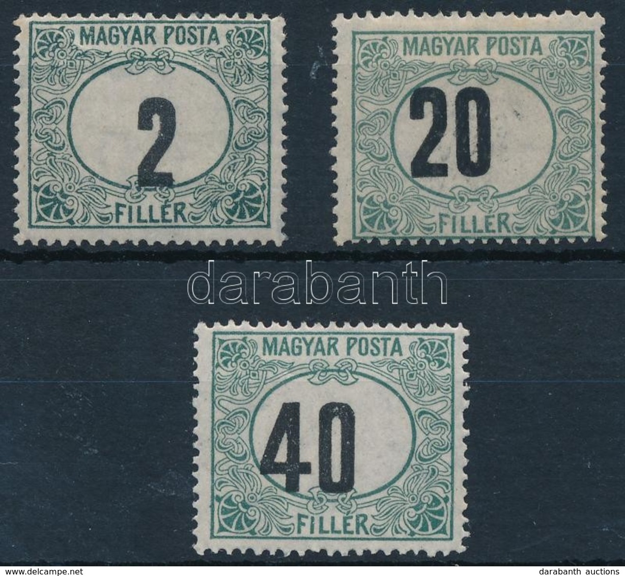 ** * 1920 Magyar Posta Portó 2f, 20f, 40f Eltolódott értékszámokkal / Postage Due Mi 52, 55, 56 With Shifted Numerals - Sonstige & Ohne Zuordnung