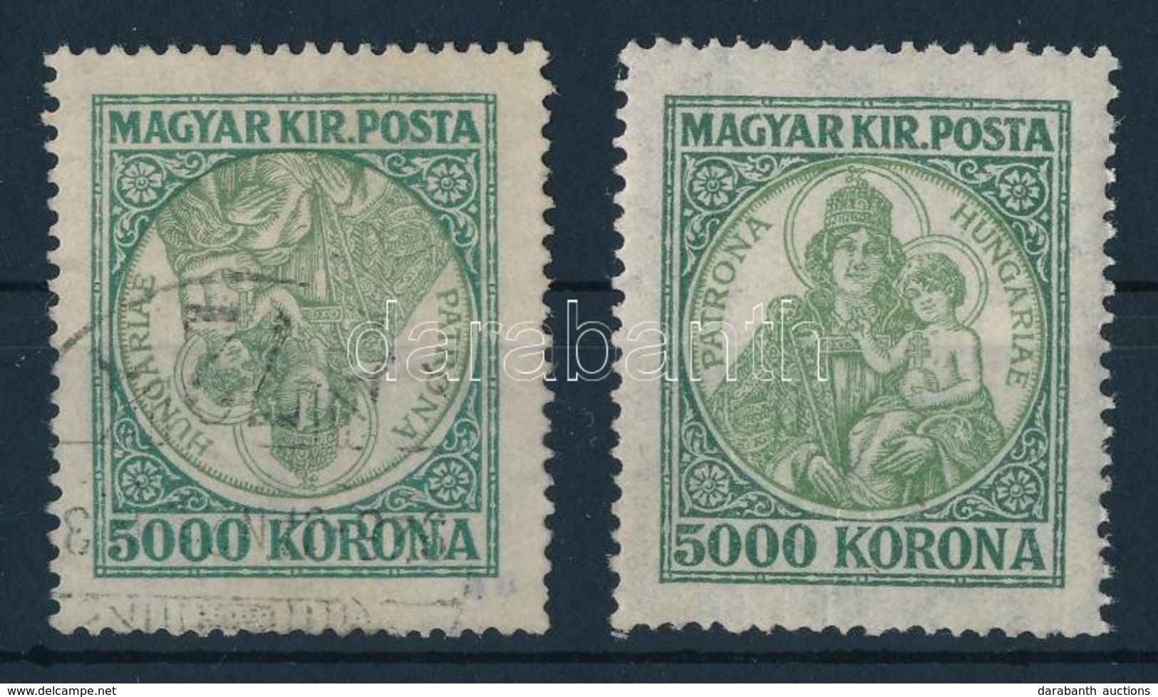 O 1921 Koronás Madonna 5000K Fordított Középrésszel ún. Fordított Madonna, A Budapest 72. Posta Hírdet? Bélyegz?jével Bé - Otros & Sin Clasificación