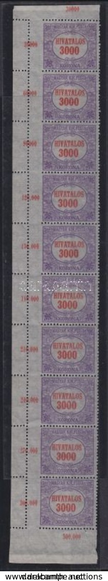 (*) 1921/24 Hivatalos 3000K ívszéli Tízes Csík, Bal Oldalon Elfogazással / Official Mi 28 Margin Stripe Of 10 With Shift - Sonstige & Ohne Zuordnung