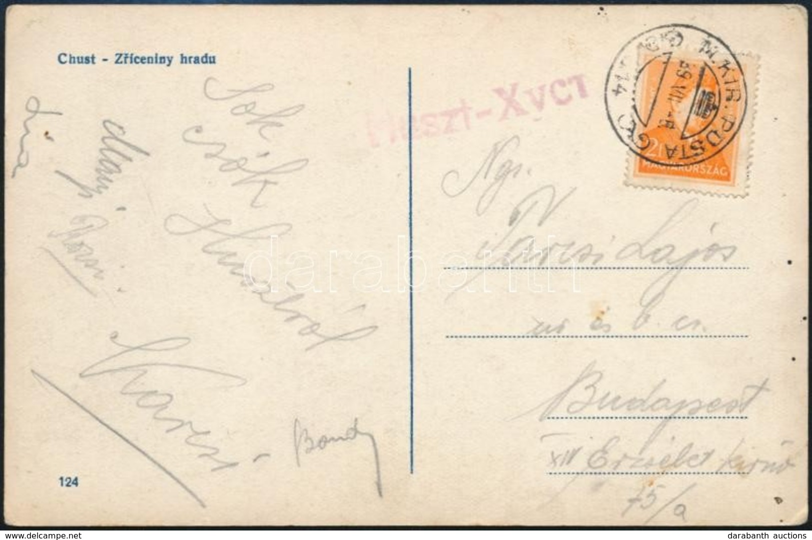 1939 Képeslap 'Huszt' + 'M.KIR.POSTA 314' Kisegít? Bélyegzéssel / Postcard With Auxiliary Postmark - Otros & Sin Clasificación