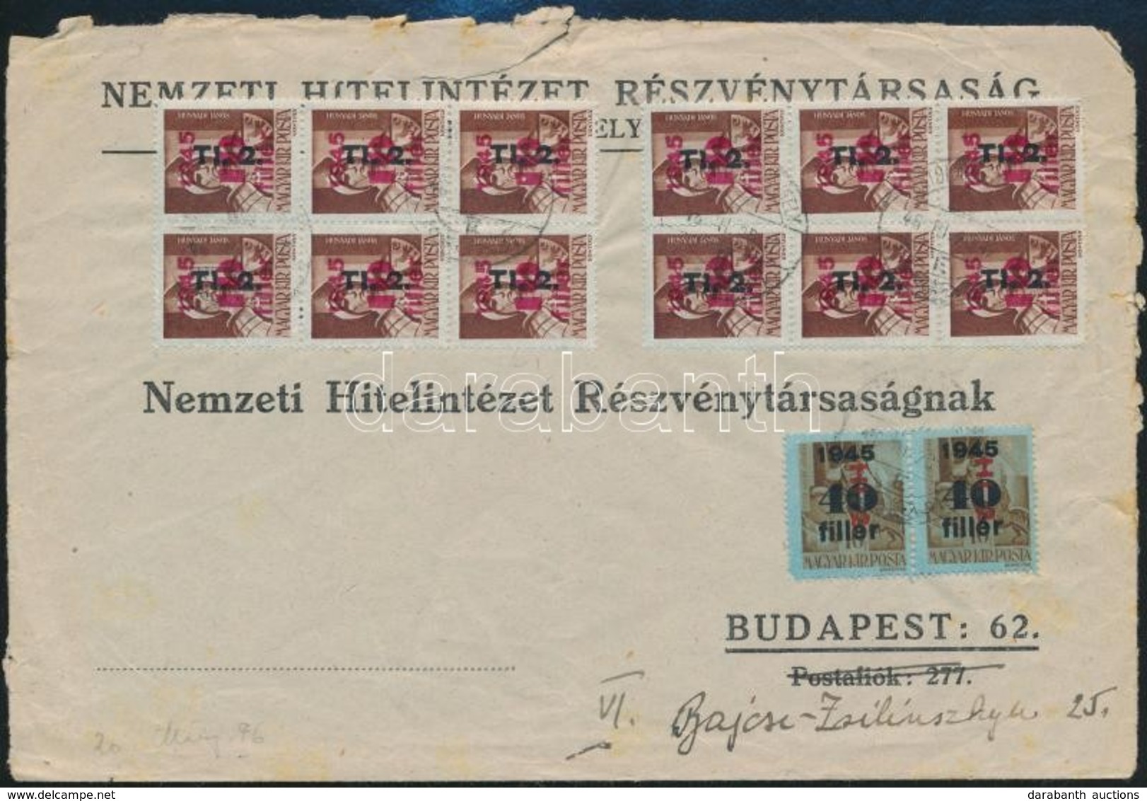 1946 (9. Díjszabás) Távolsági Levél Bet?s 2 X HI. 2./40f + 12 X HI. 2./10f Bérmentesítéssel - Otros & Sin Clasificación