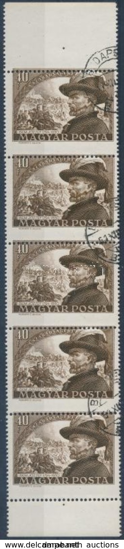 O 1950 Bem 40f ívszéli Függ?leges ötöscsík Képbe Fogazva / Mi 1142 Margin Sripe Of 5 With Strongly Shifted Perforation - Sonstige & Ohne Zuordnung