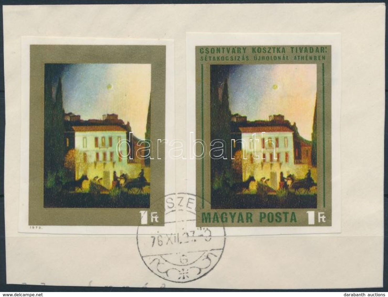 1973 Csontváry 1Ft Vágott, Zöld Színnyomat Nélkül, Támpéldánnyal Együtt Kivágáson / Mi 2880 Imperforate, Colour Green Om - Otros & Sin Clasificación