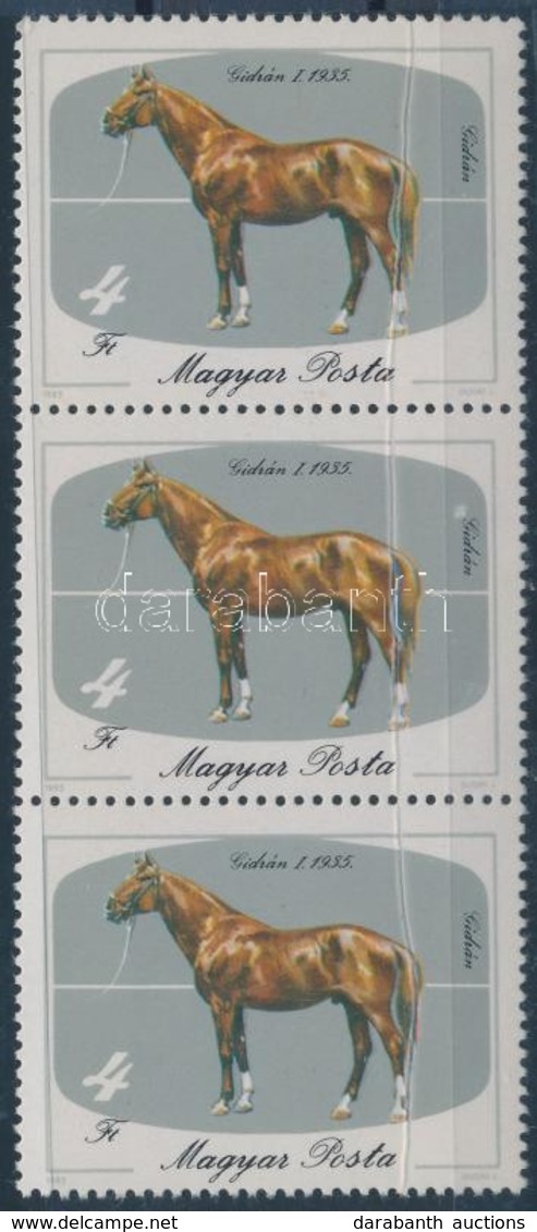 ** 1985 Mez?hegyesi Lótenyésztés 4Ft Hármascsík, Mindhárom Bélyegen Papírránc / Mi 3768 Stripe Of 3 With Paper Crease - Otros & Sin Clasificación