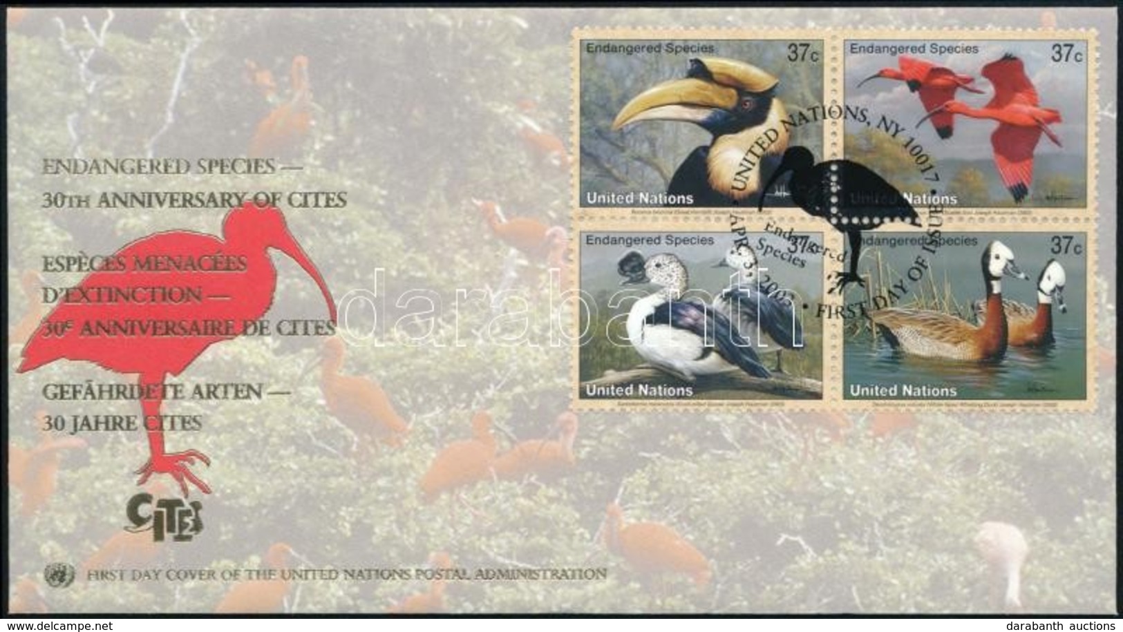 2003 Veszélyeztetett Madárfajok Négyestömb Mi 925-928 FDC-n - Other & Unclassified