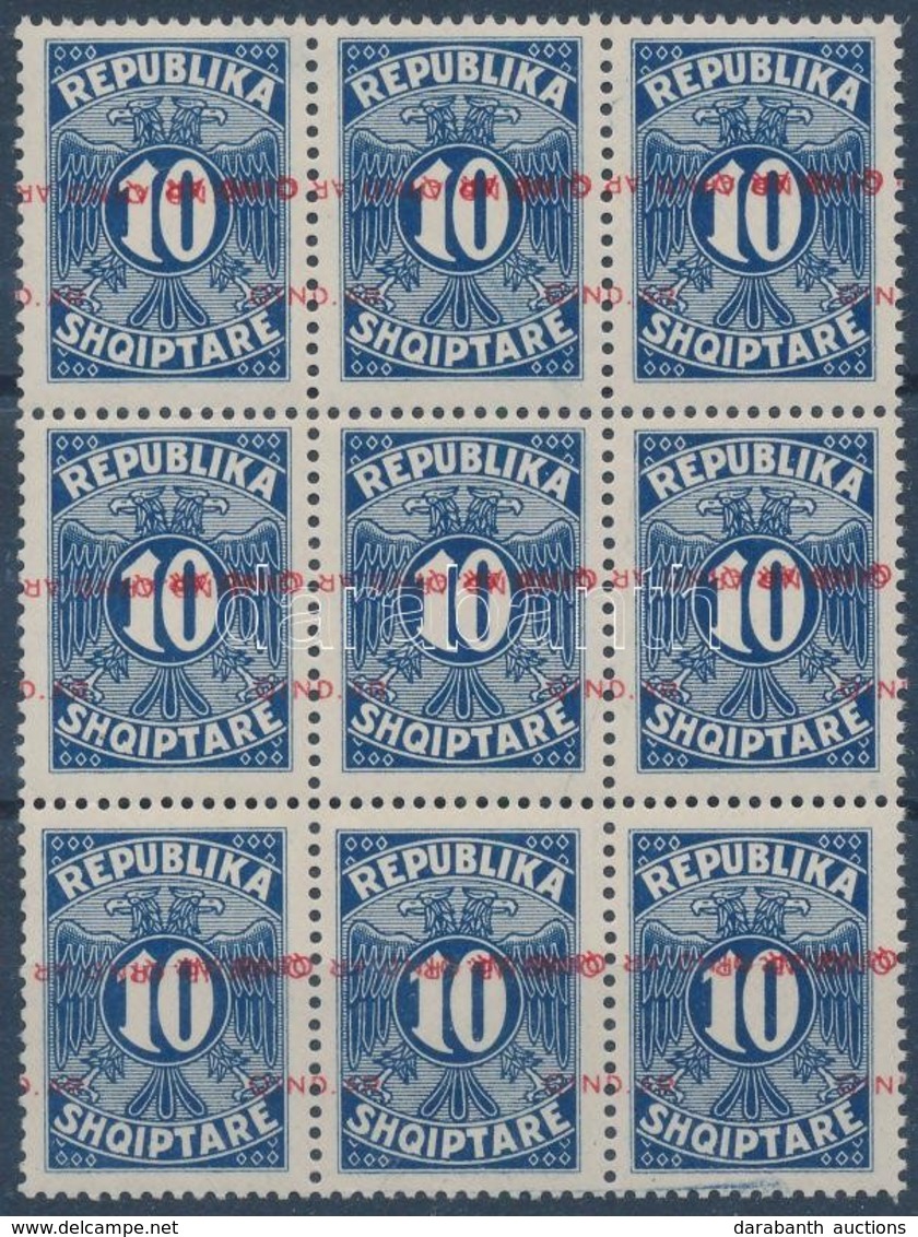 ** 1925 Portó Mi 26 Kilences Tömb Eltolódott + Több Fordított Felülnyomással / Postage Due Mi 26 Block Of 9 With Shifted - Otros & Sin Clasificación