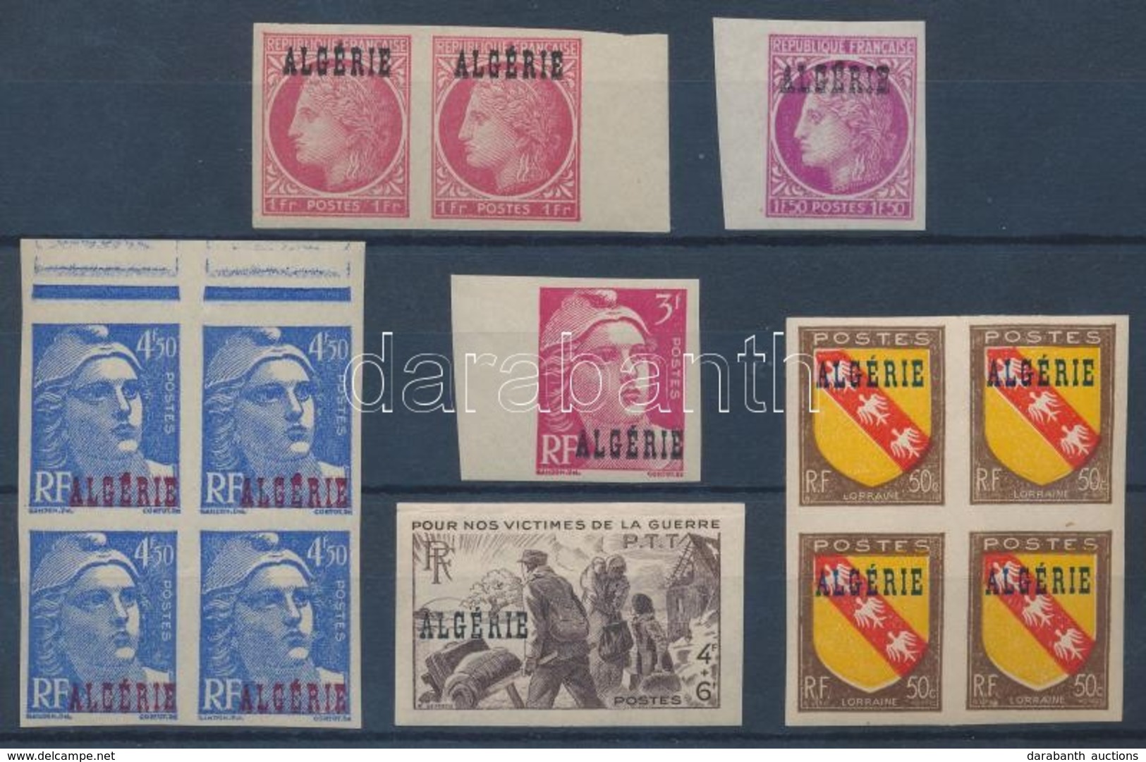 ** 1945 6 Klf Vágott Bélyeg Közte Párok és Négyestömbök / 6 Different Imperforate Stamps Incl. Units - Otros & Sin Clasificación