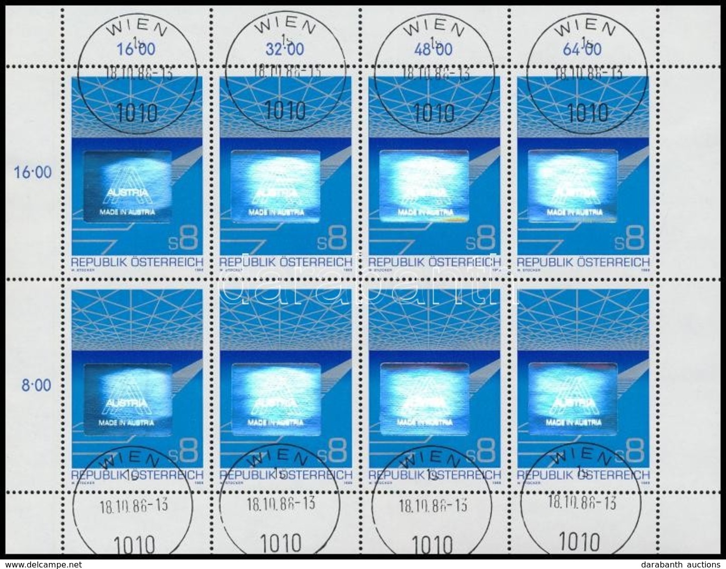 O 1988 Osztrák Export Hologramos Kisív Mi 1936 - Otros & Sin Clasificación