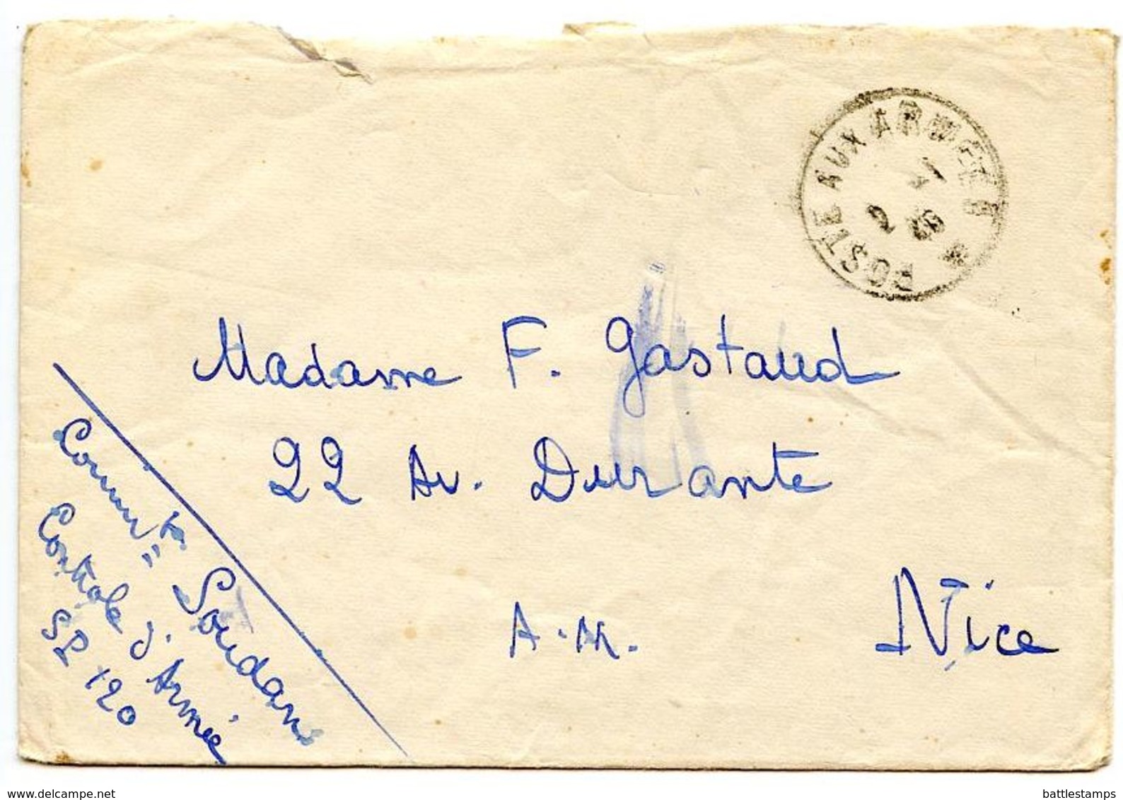 France 1940 Military Cover Poste Aux Armees SP 120 To Nice - WW II