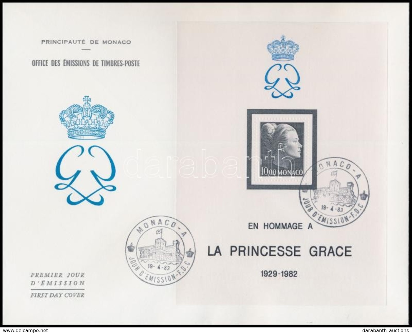 1983 Grace Kelly Blokk Mi 22 FDC-n - Otros & Sin Clasificación