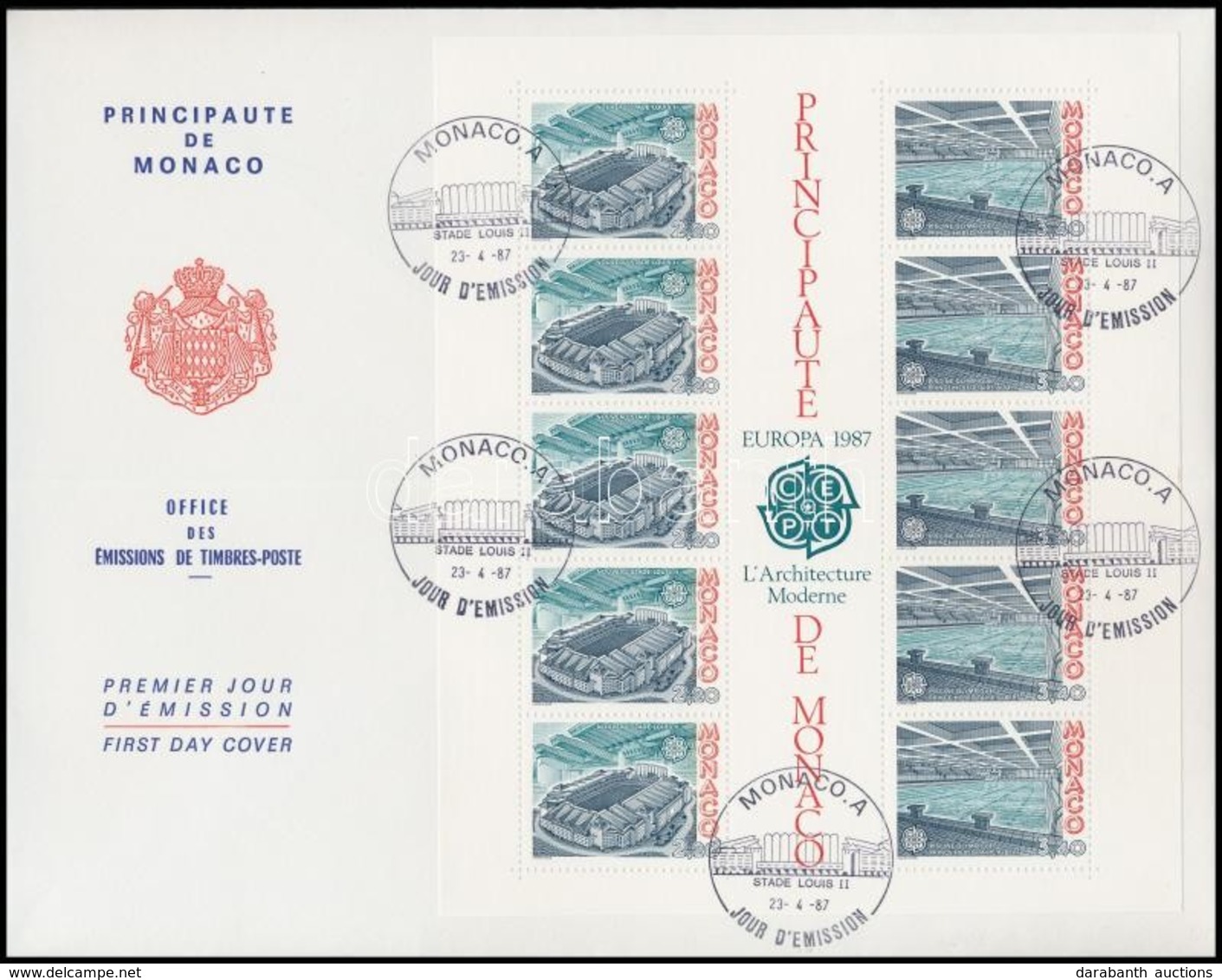 1987 Europa CEPT: Modern építészet Blokk Mi 35 FDC-n - Sonstige & Ohne Zuordnung