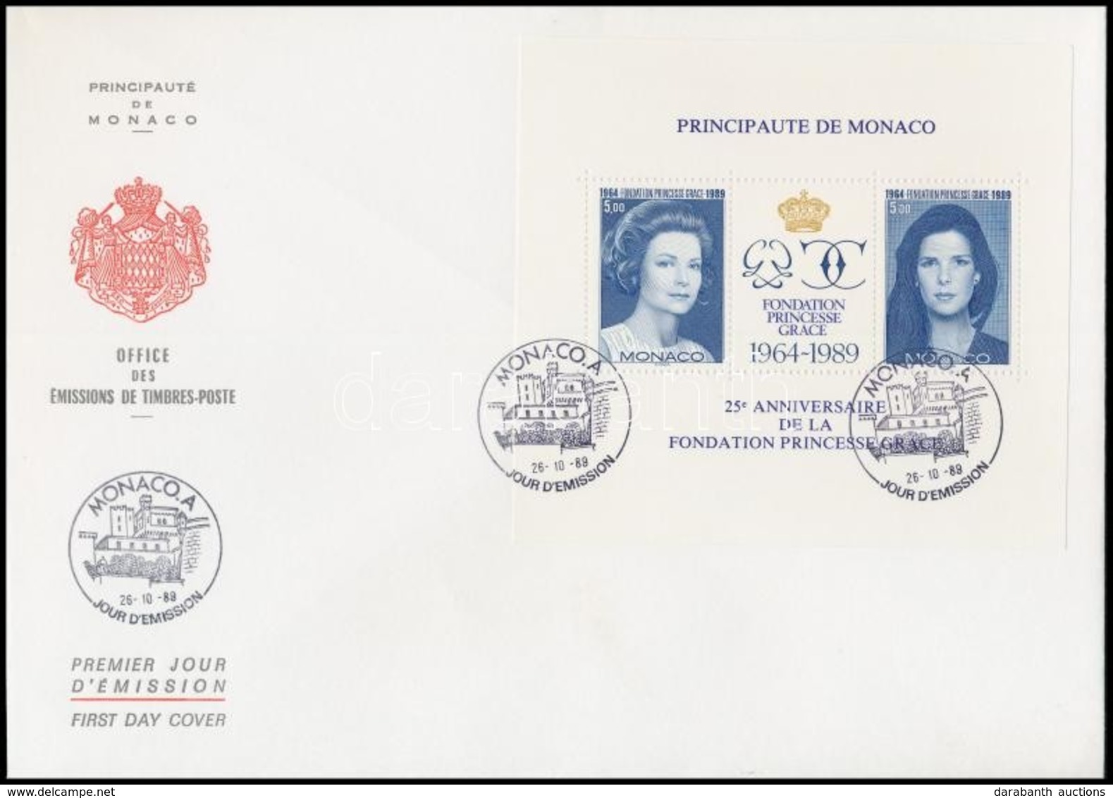 1989 25 éves A Gracia Hercegn? Alapítvány Blokk Mi 46 FDC-n - Otros & Sin Clasificación