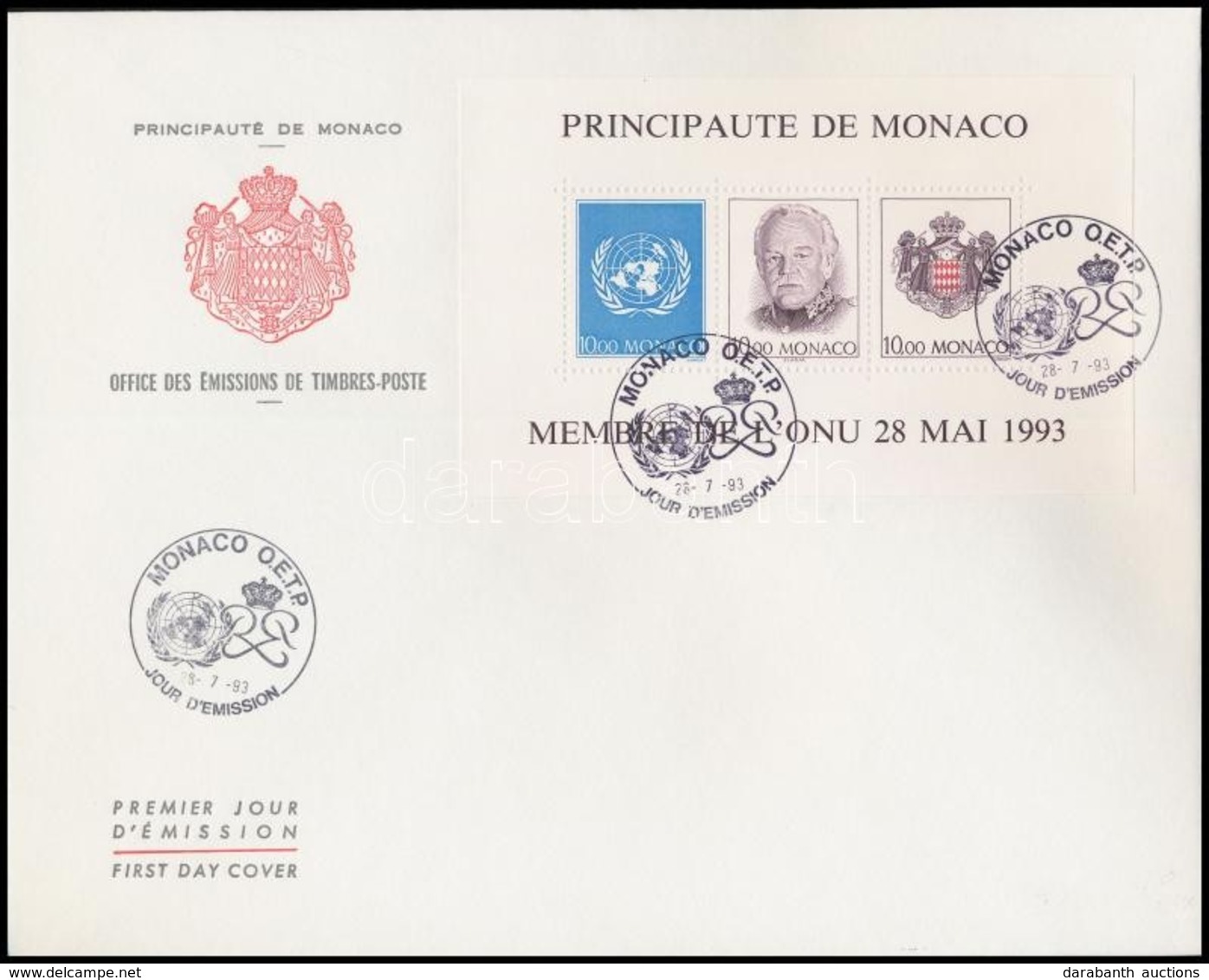 1993 Monaco Csatlakozása Az ENSZ-hez Blokk Mi 60 FDC-n - Otros & Sin Clasificación