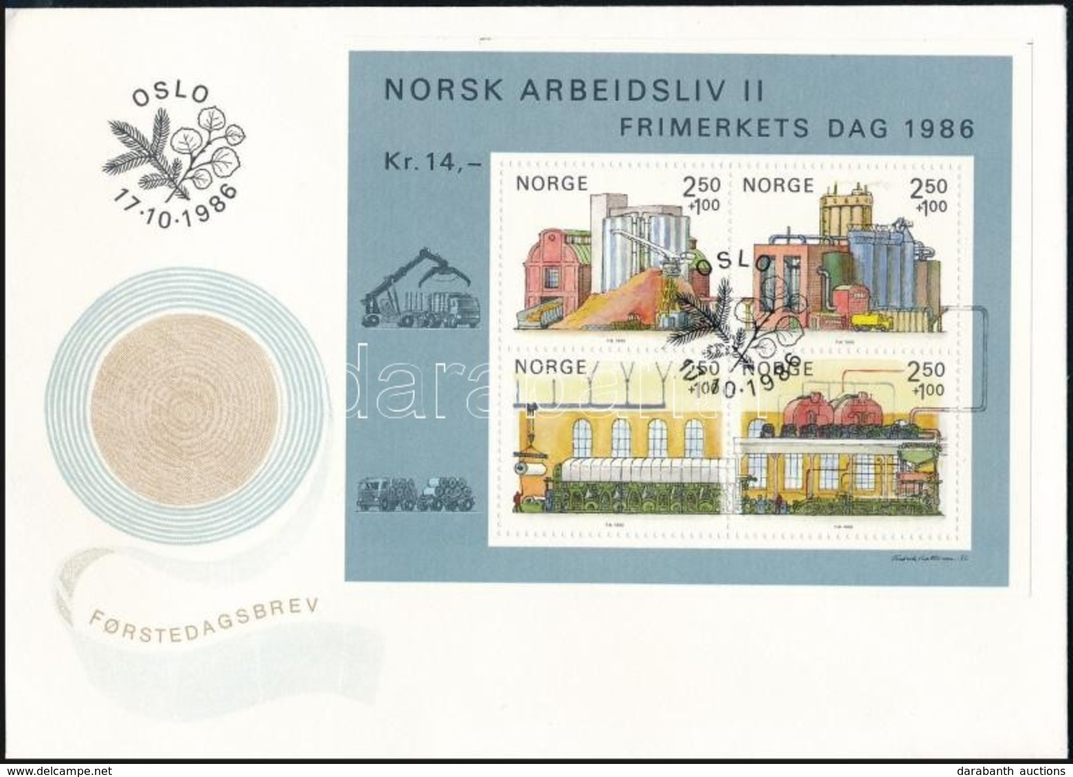 1986 Bélyegnap: A Norvég Szakmai élet Blokk Mi 6 FDC-n - Otros & Sin Clasificación