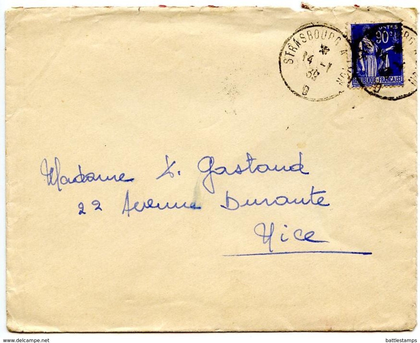 France 1939 RPO Cover Strasbourg A Lyon To Nice - Railway Post