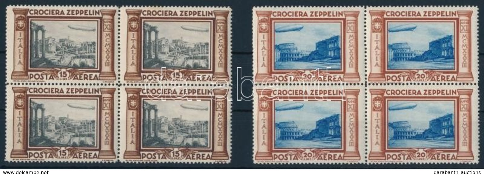 ** 1933 Zeppelin Sor Mi 439-444 Négyestömbökben (1 X 15L Ránc / Crease) - Otros & Sin Clasificación