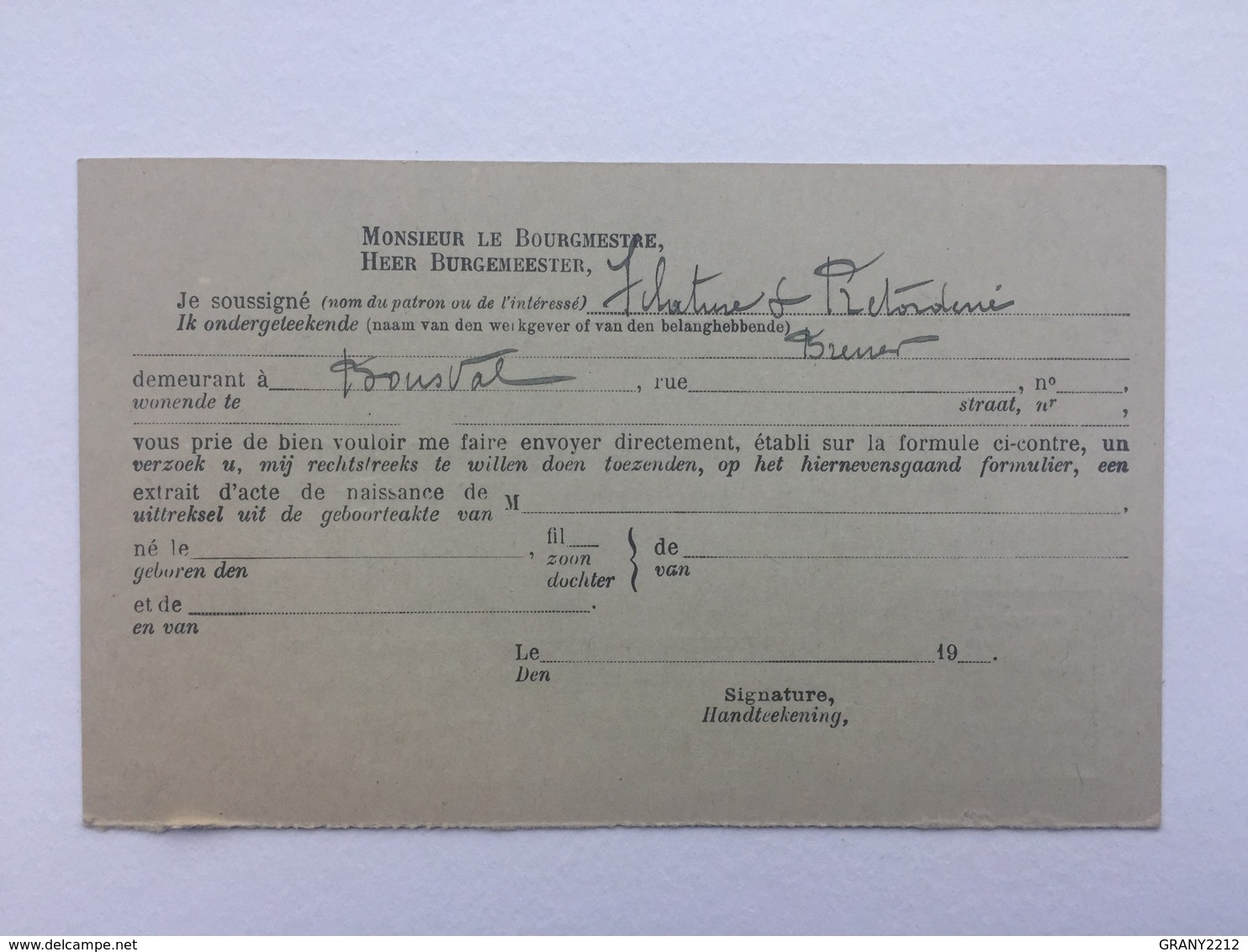 GENAPPE - BOUSVAL » COURRIER FILATURE &RETORDERIE Via BOURGMESTRE « 1930 /1935 . - Genappe