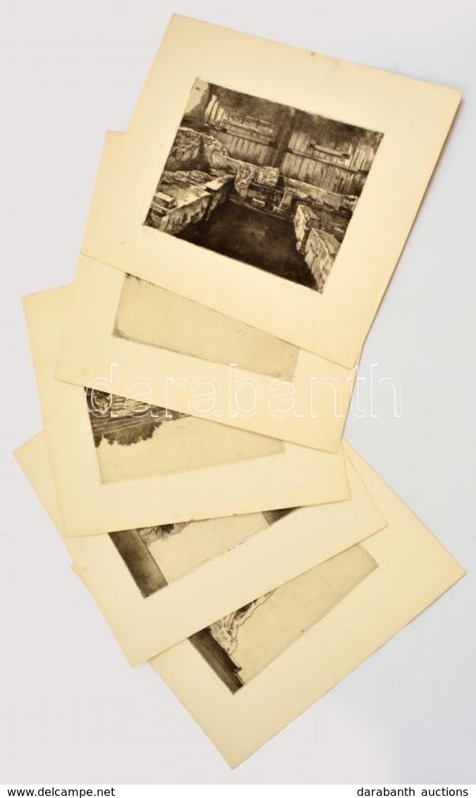 Barta Ern? (1878-1956): Aquincum 5 Db. Rézkarc, Papír, Jelzett, 18×24 Cm (4×) - Otros & Sin Clasificación