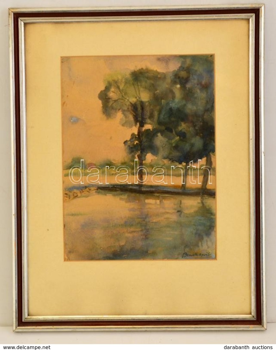 Bernáth Jelzéssel: Folyó Part. Akvarell, Papír, üvegezett Keretben, 28×21 Cm - Other & Unclassified