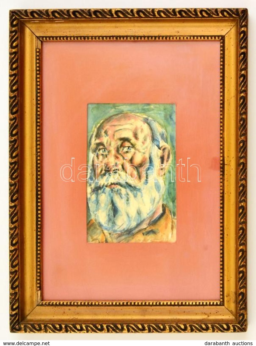 Fügedi Jen? (1935-):  Önarckép. Akvarell, Papír, Jelzett, üvegezett Keretben, 15,5×10 Cm - Otros & Sin Clasificación