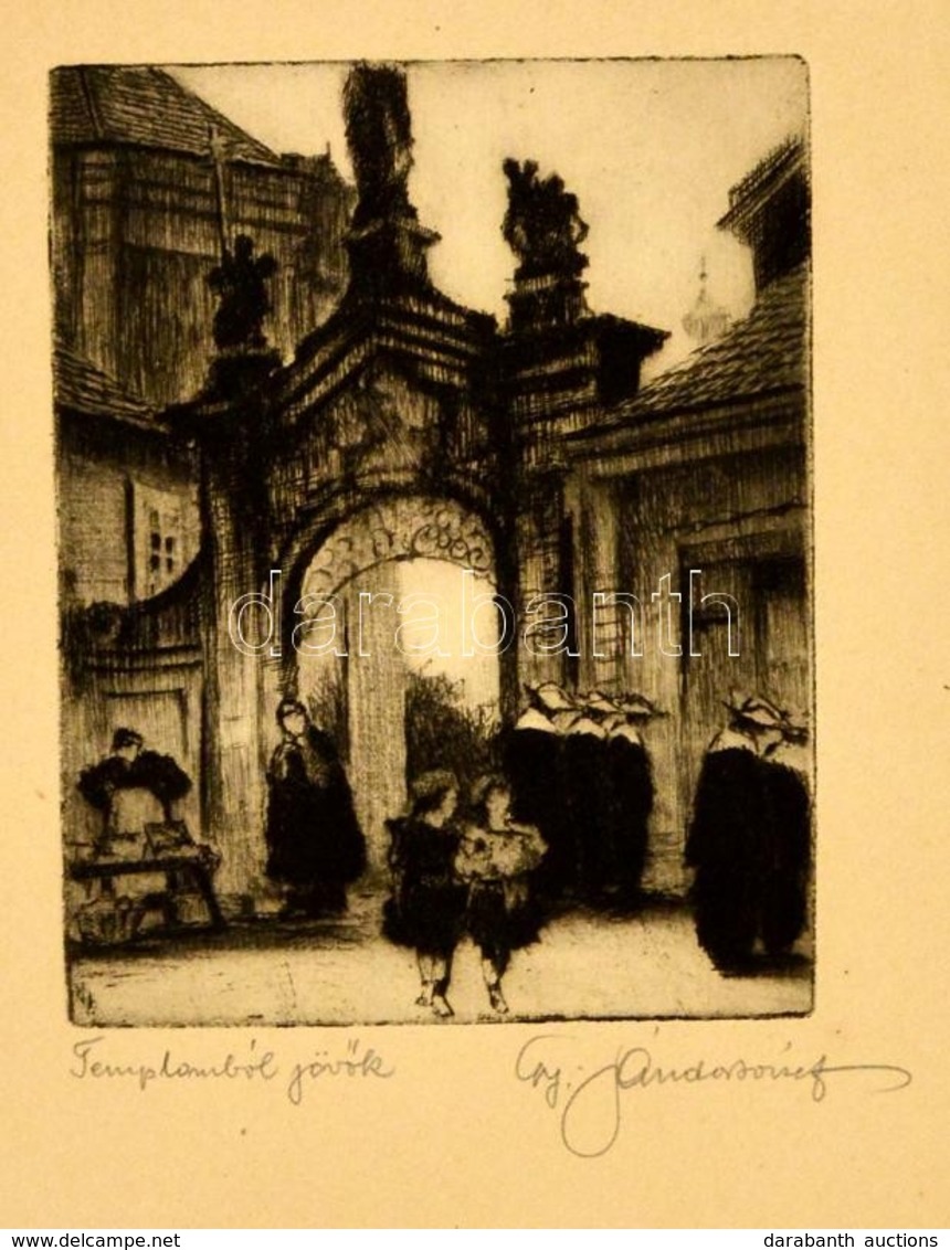 Gy.Sándor József (1887-1936): Templomból Jöv?k. Rézkarc, Papír, Jelezett, 14,5×11 Cm - Otros & Sin Clasificación