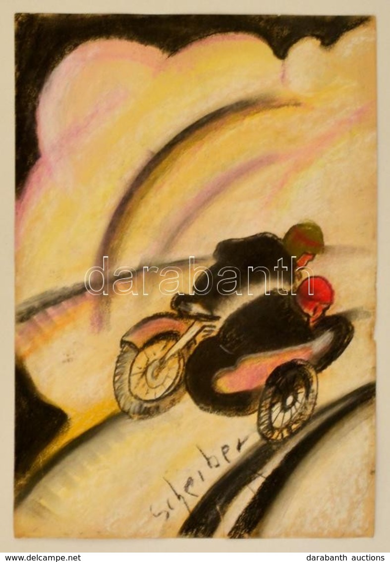 Scheiber Jelzéssel: Motorverseny. Pasztell, Papír, Kis Szakadással, 43×31 Cm - Otros & Sin Clasificación