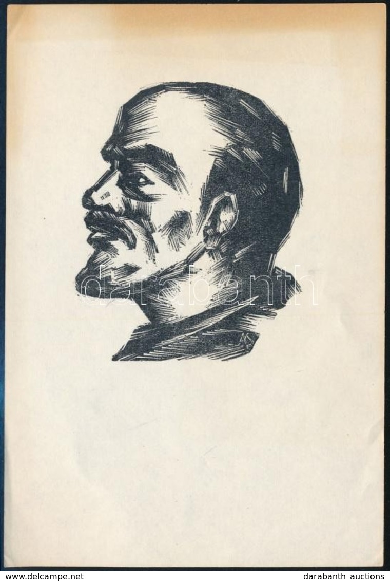 Andruskó Károly (1915-2008): Lenin. Linó, Papír, Jelzett A Linón, 9×7 Cm - Otros & Sin Clasificación