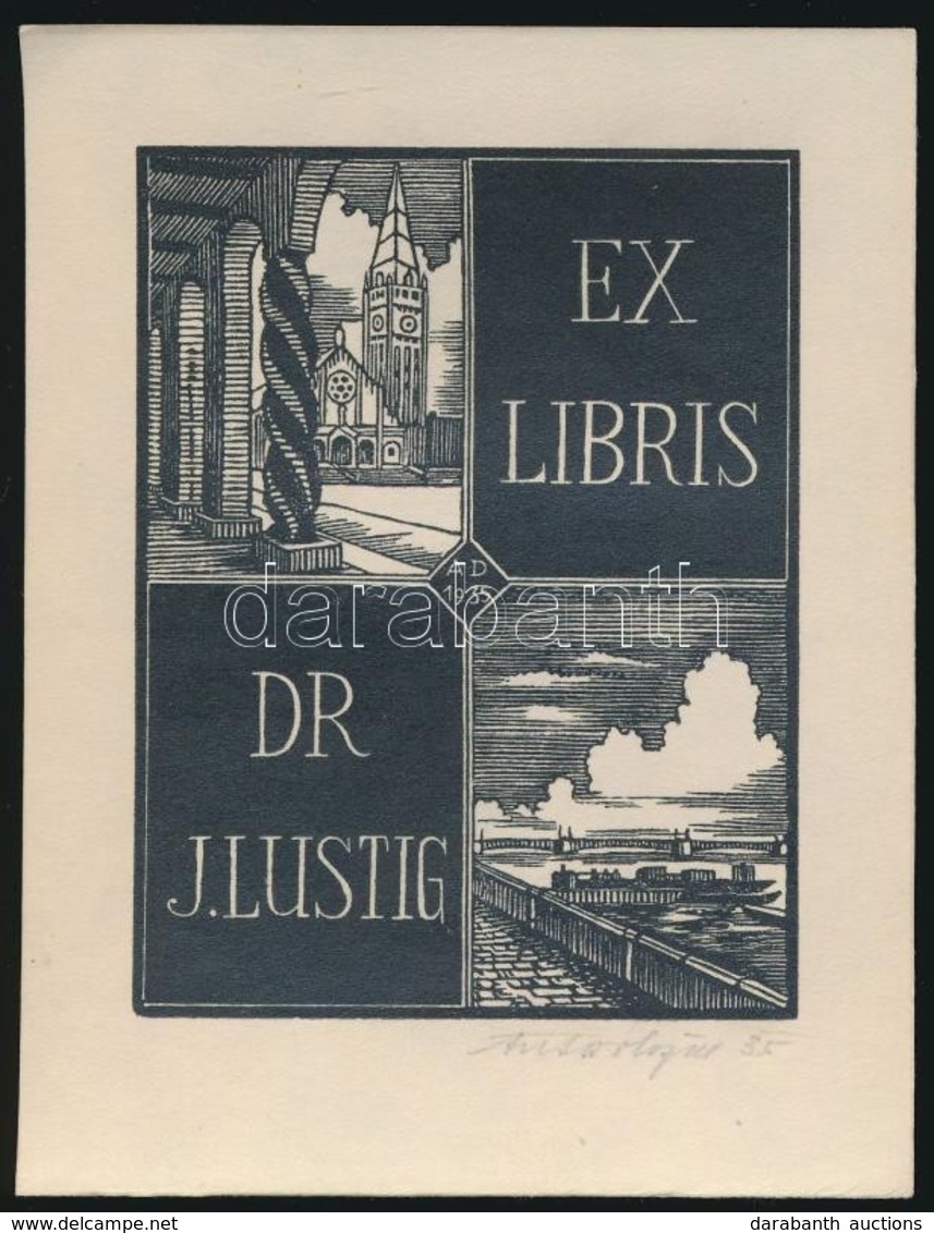 Antonin Dolezal (?-?): Ex Libris Szeged. Dr. J. Lustig. Fametszet, Papír, Jelzett, 12x9 Cm - Autres & Non Classés