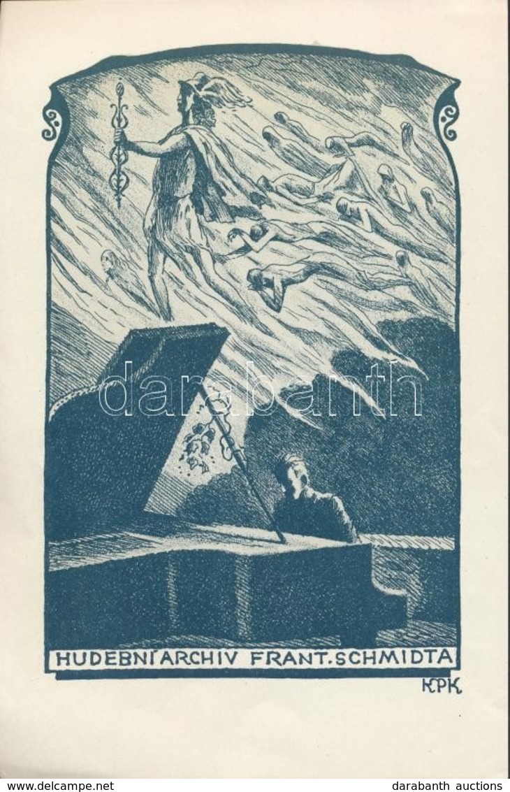 Jan Kon?pek (1883-1950):  Ex Libris Frant. Schmidta, Klisé, Papír, Jelzett A Klisén, 15×10 Cm - Autres & Non Classés