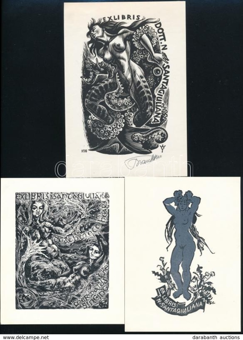 3 Db Erotikus Ex Libris. Több M?vészt?l, Különféle Technikákkal A Egy Jelzett / 3 Erotic Ex Librises - Other & Unclassified