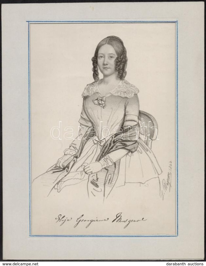 1844 Ludwig Wagner (?-?) Elija Georgiana Musgrave, Papír, Litográfia, Paszpartuban, 26x18 Cm. - Estampas & Grabados