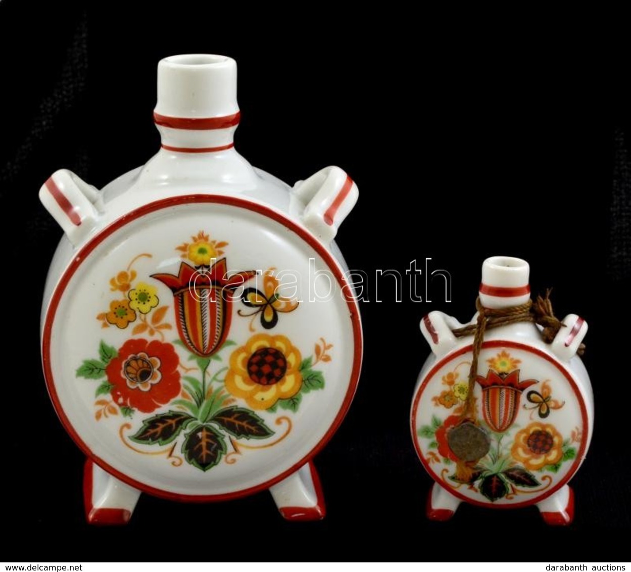 Zsolnay Porcelán Mini Kulacs, Matricás, Jelzett, Hibátlan, M: 7,5 és 12,5 Cm - Otros & Sin Clasificación