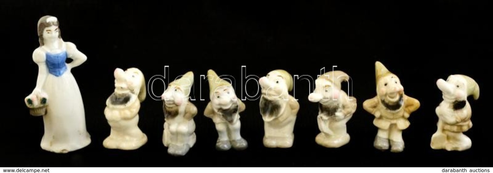 Hófehérke és A Hét Törpe, Porcelán Figurák (8 Db), Jelzés Nélkül,  M:4-7 Cm - Otros & Sin Clasificación