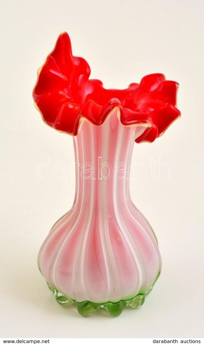 Többréteg?, Piros Szél? üveg Váza, Apró Hibával, M: 18,5 Cm - Vidrio & Cristal