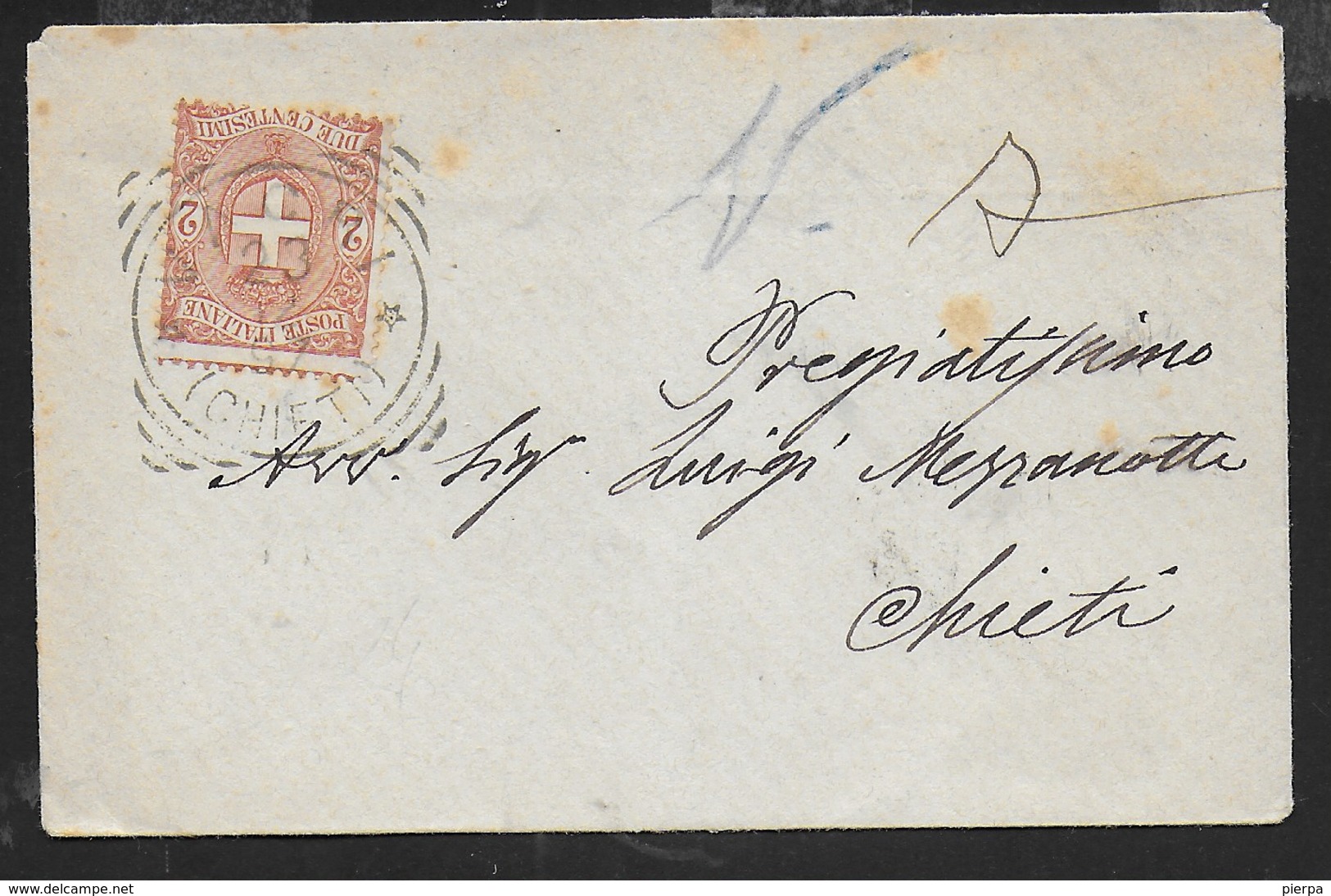 STORIA POSTALE REGNO - ANNULLO TONDO RIQUADRATO VACRI/(CHIETI) (p.5) 23.12.1897 SU BUSTINA TARIFFA STAMPE - Storia Postale