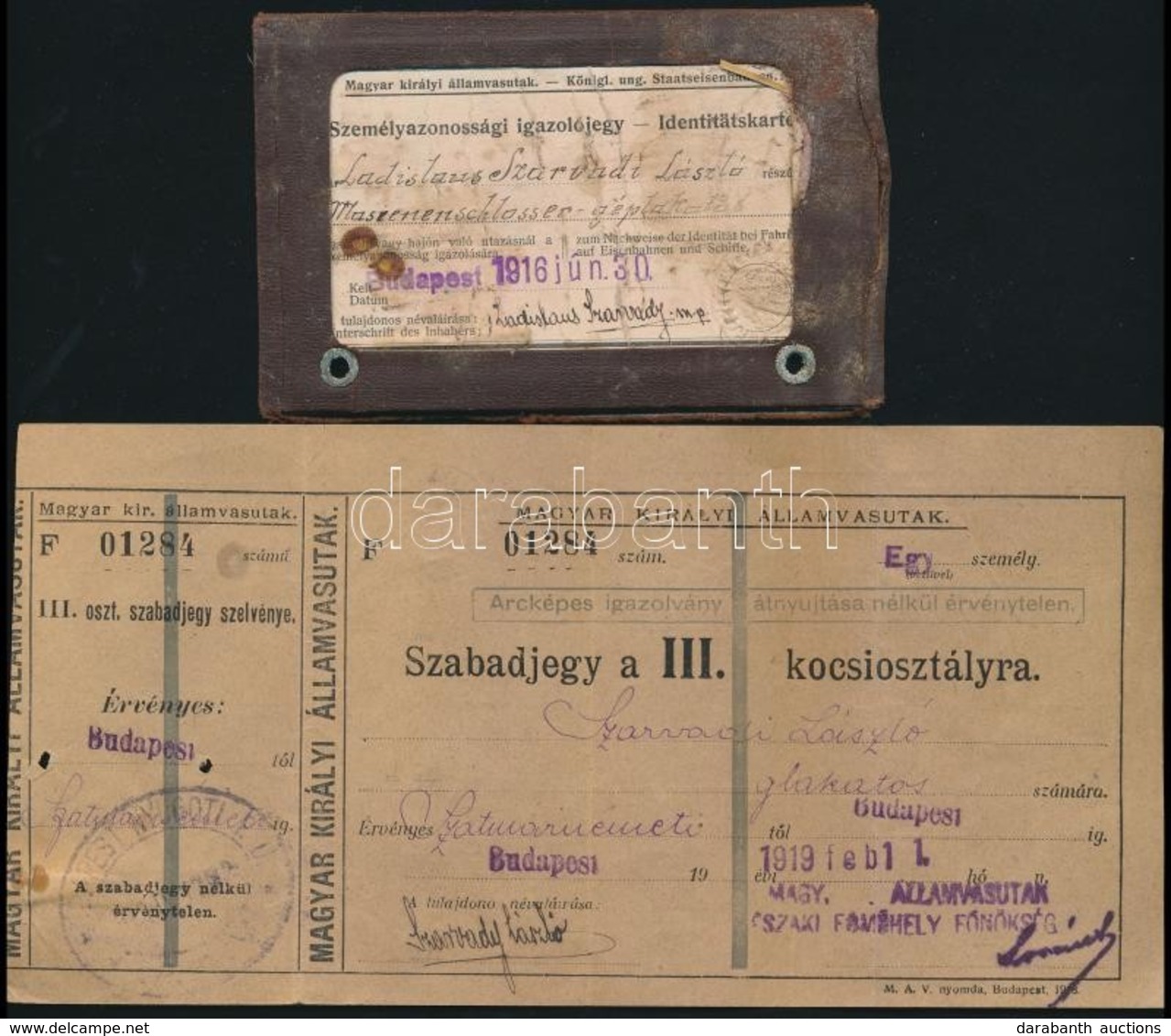 1912-1919 3 Db Vasúti Szabadjegy, Egy Vasúti Fényképes Igazolvány / Railway Tickets And Id - Sin Clasificación