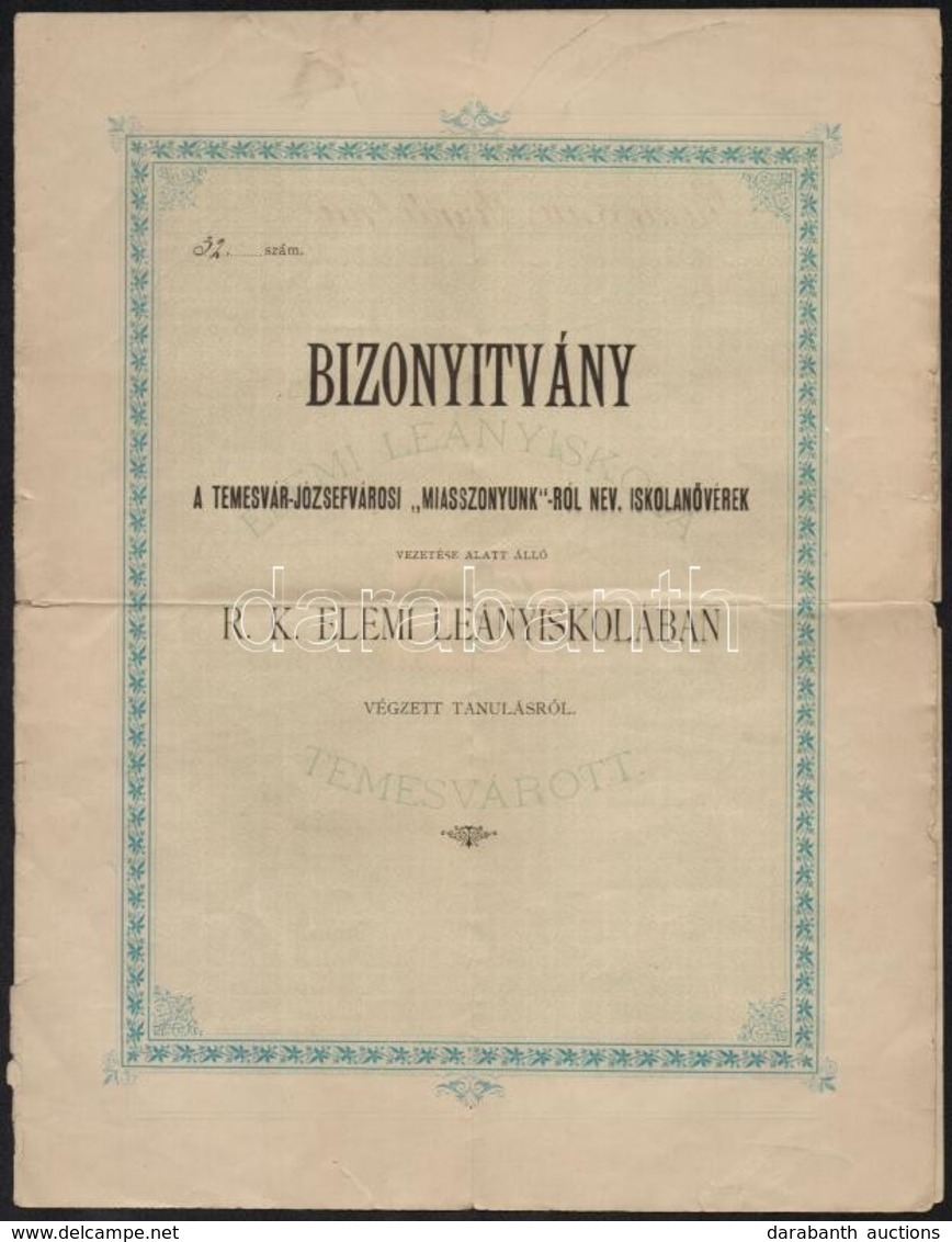 1916 Temesvár-Józsefvárosi Iskola Bizonyítványa - Unclassified
