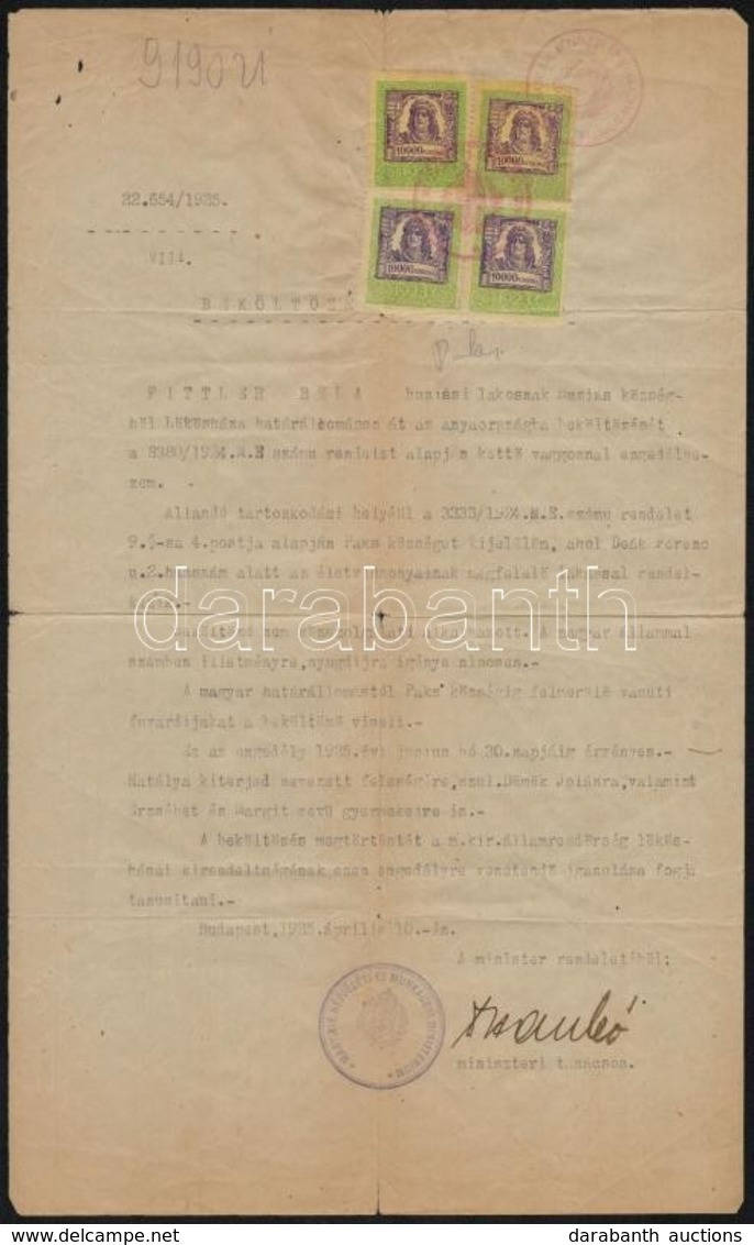 1925 Bp., Magyar Népjóléti és Munkaügyi Minisztérium által Kiállított áttelepülési Okmány - Ohne Zuordnung