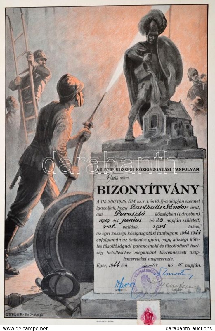 1944 Egri Község Közigazgatási Tanfolyam önkéntes Gyári, Vagy Községi Köteles T?zoltáságánál Parancsnoki és T?zoltótiszt - Ohne Zuordnung