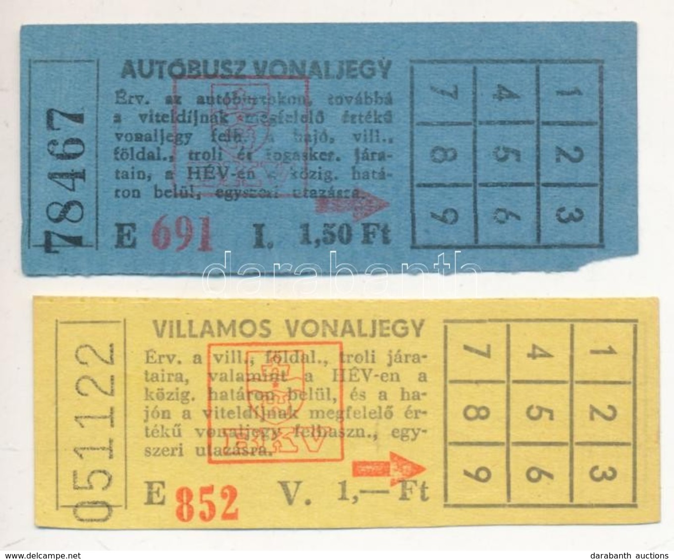 Cca 1980 Régi, Fel Nem Használt BKV Vonaljegyek: Autóbusz Vonaljegy 1,50Ft, Villamos Vonaljegy 1,-Ft - Sin Clasificación