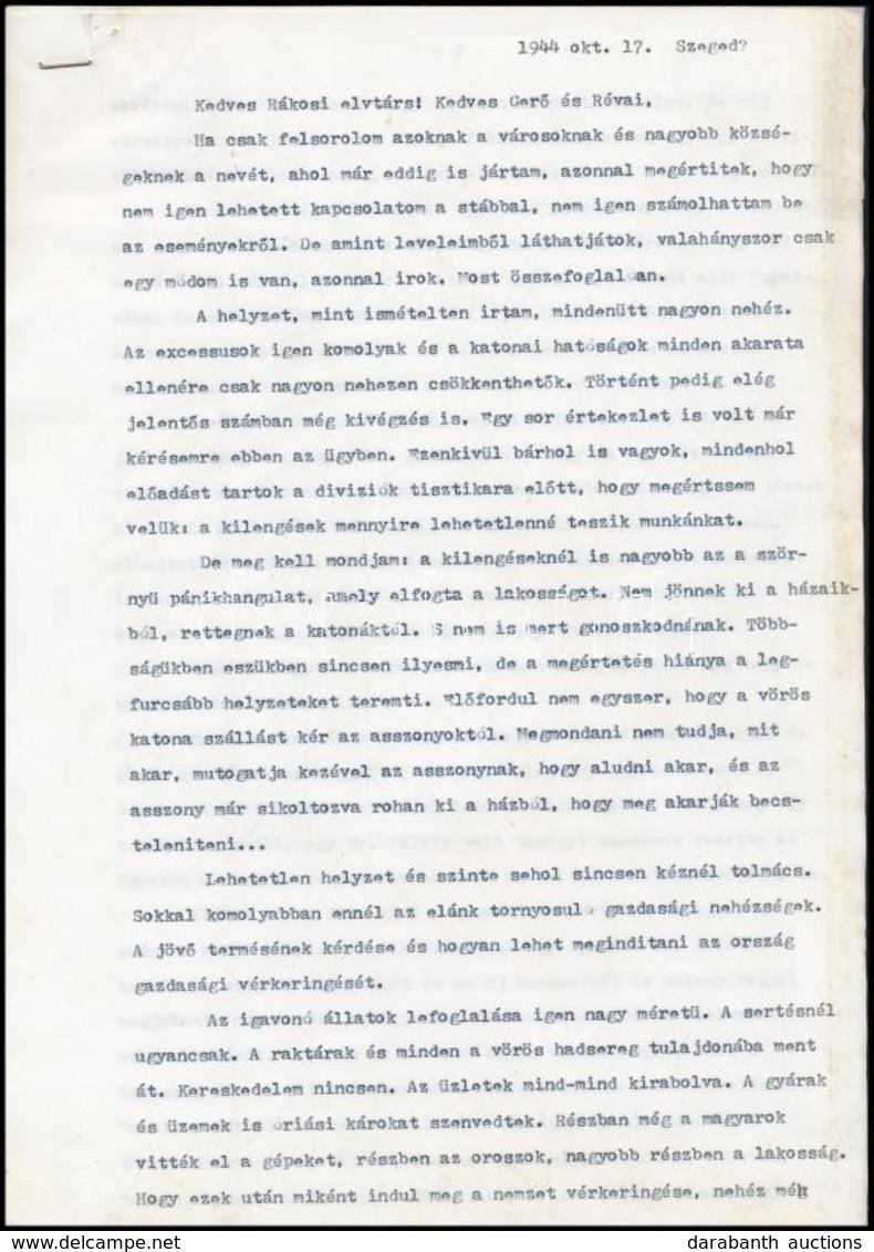 1944 Vas Zoltán (1903-1983) író, 56-os államminiszter, Abban Az Id?ben A Vörös Hadsereg Tisztje, 3 Db Rákosi Mátyásnak,  - Sin Clasificación