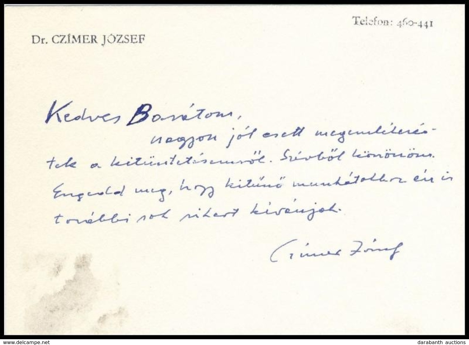 1983 Dr. Czímer József (1913-2008) Dramaturg, Esztéta, író, M?fordítónak Az üdvözl? Sorai és Aláírása Egy Szilágyi Dezs? - Sonstige & Ohne Zuordnung