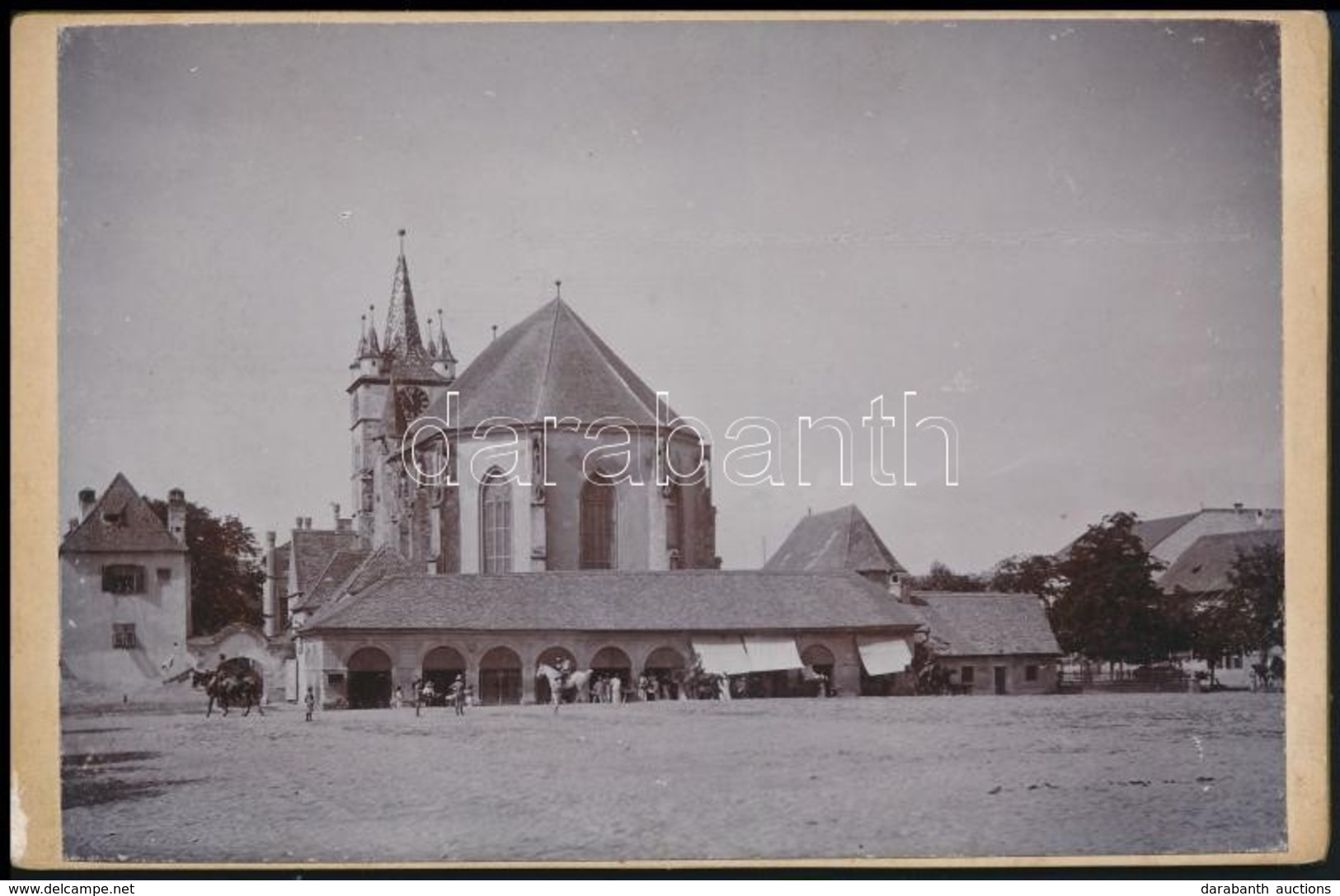 Cca 1900 Szászsebes, F?tér, Templom, Fotó Kartonra Kasírozva, 10x15 Cm / Mühlbach, Sebes, Main Square, Church, Photo, 10 - Otros & Sin Clasificación