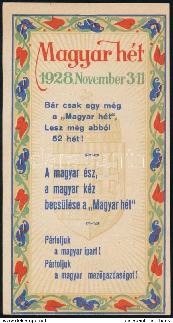 1928 Magyar Hét, Magyar Ipart Támogató Reklám Cédula,  15x8 Cm - Publicidad