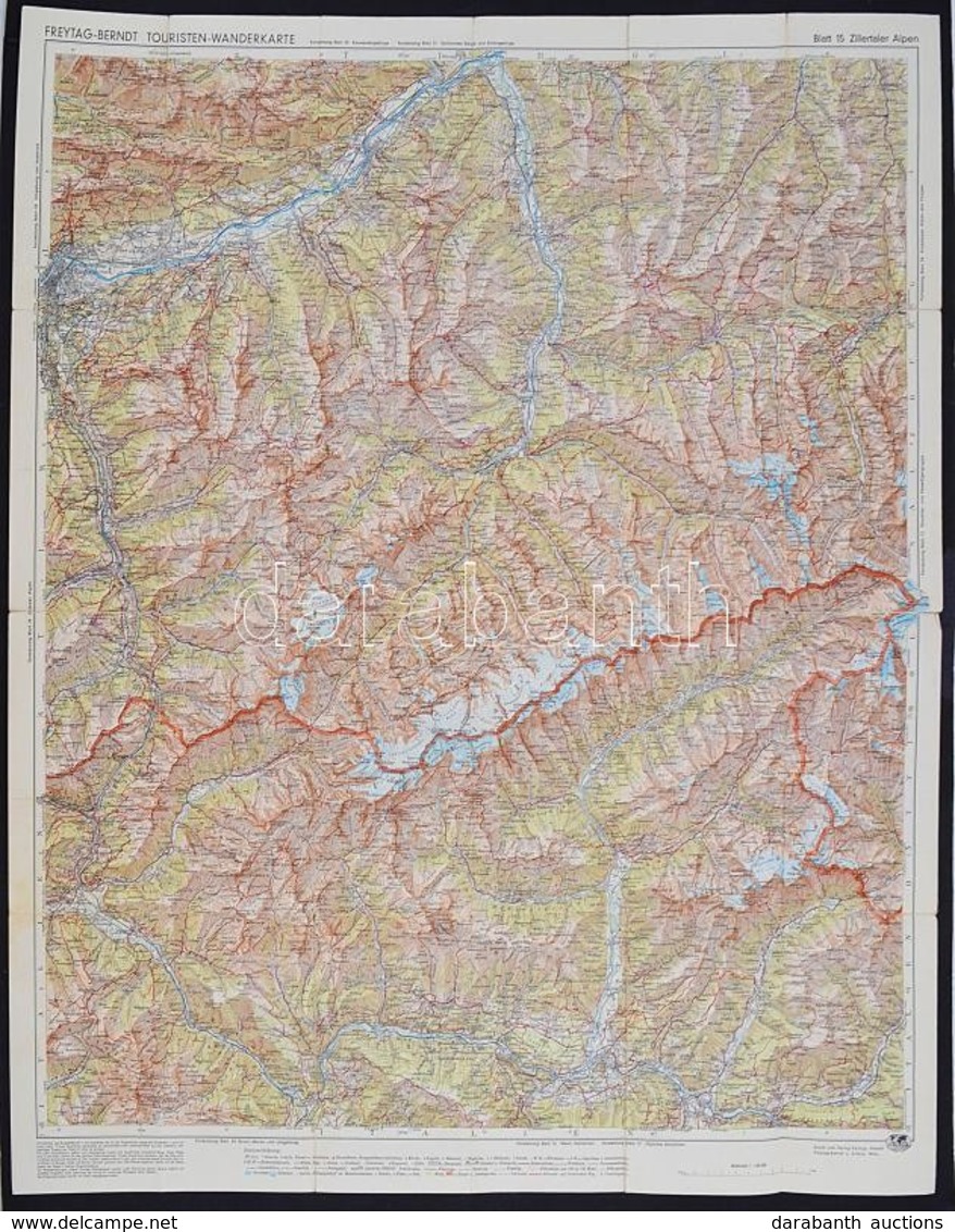 Cca 1920 Zillertaler Alpok Túra Térkép / Climber And Hiker Map Of The Zillertaler Alp. 60x70 Cm - Sonstige & Ohne Zuordnung