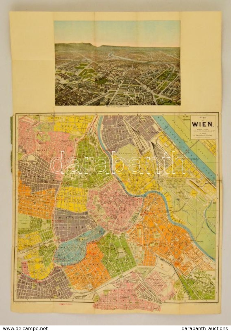 Bécs Térképe, 1:15000, A. Hartlebens Verlag, Térkép+városkép, Kis Szakadásokkal, 73×54,5 Cm - Sonstige & Ohne Zuordnung