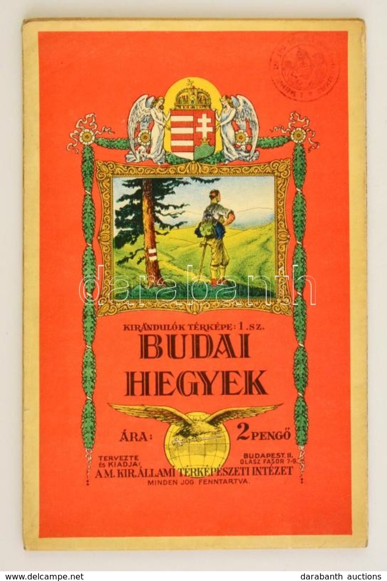 1934 Budai-hegyek, Kirándulók Térképe, M. Kir. Állami Térképészet, Szakadással, 93x62 Cm - Otros & Sin Clasificación