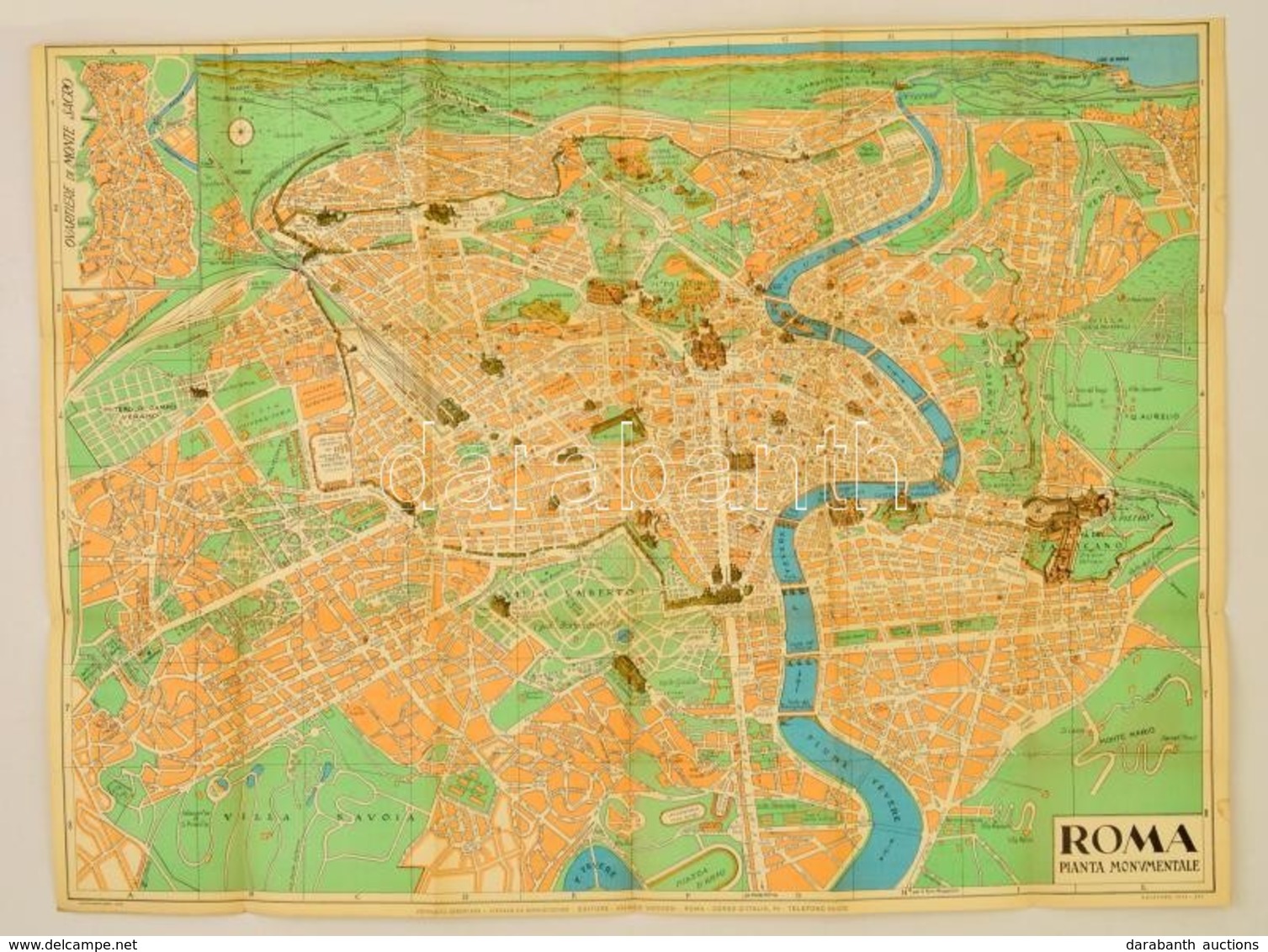 1934 Róma Térképe, Roma Pianta Monumentale, 74x55 Cm. - Sonstige & Ohne Zuordnung